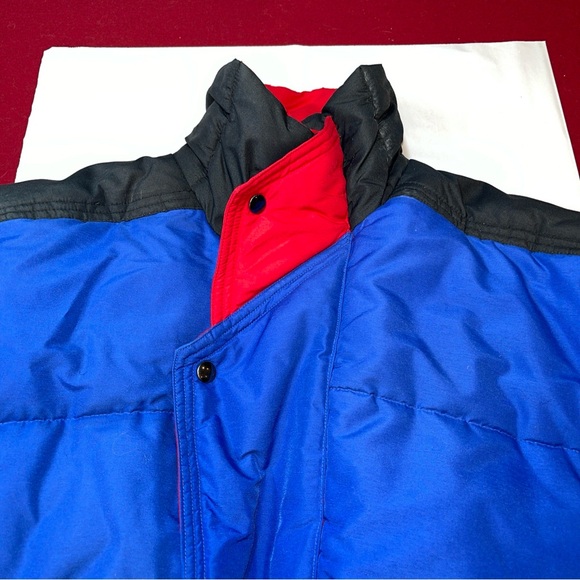 St. Moritz Ski Team XL MEN BLUE red DOWN PUFFER Jacket ZIP SNAP coat Snow WINTER - Picture 15 of 16